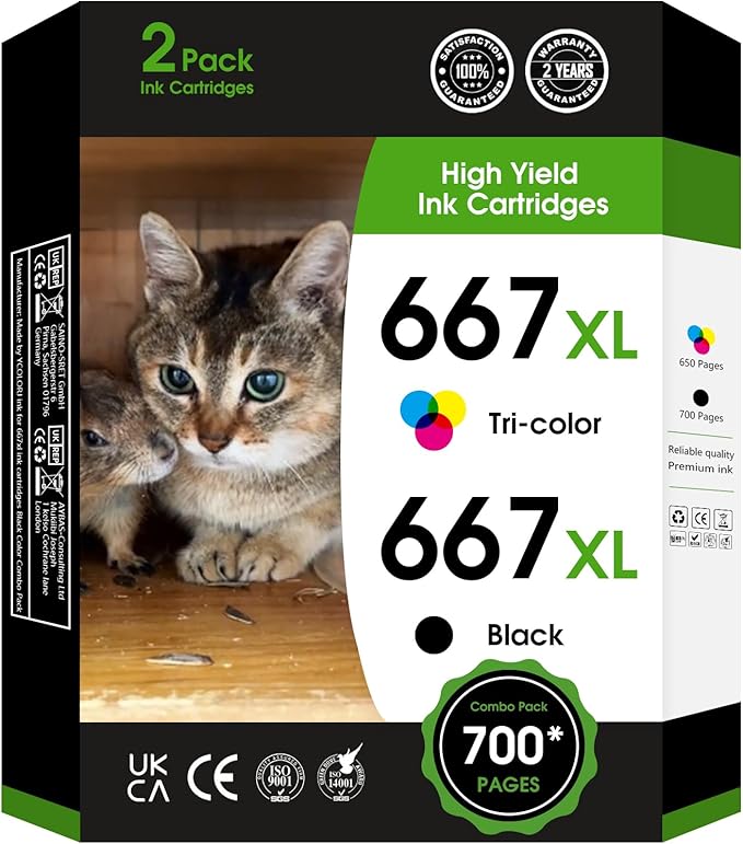 667XL 667 XL Black and Color Replacement for HP 667 XL 667 Ink Cartridges for Deskjet Ink Advantage 1275 2375,DeskJet2775,1275 2374 2375 2376 2775 2776 6075 6475 6476 Printers (1 Black, 1 Tri-Color)-DeskLoop Office