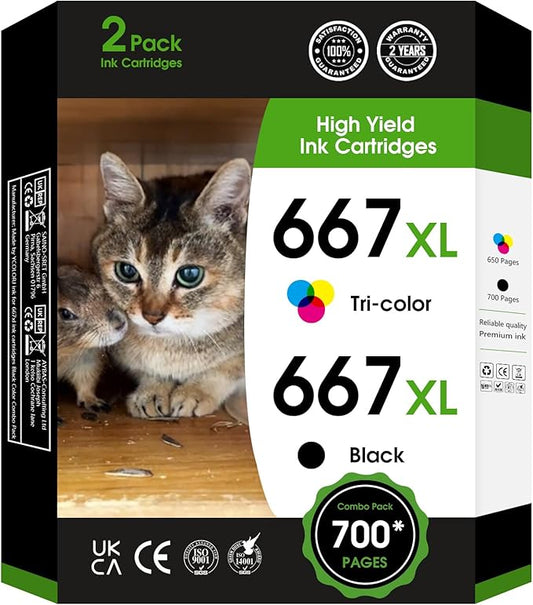 667XL 667 XL Black and Color Replacement for HP 667 XL 667 Ink Cartridges for Deskjet Ink Advantage 1275 2375,DeskJet2775,1275 2374 2375 2376 2775 2776 6075 6475 6476 Printers (1 Black, 1 Tri-Color)-DeskLoop Office
