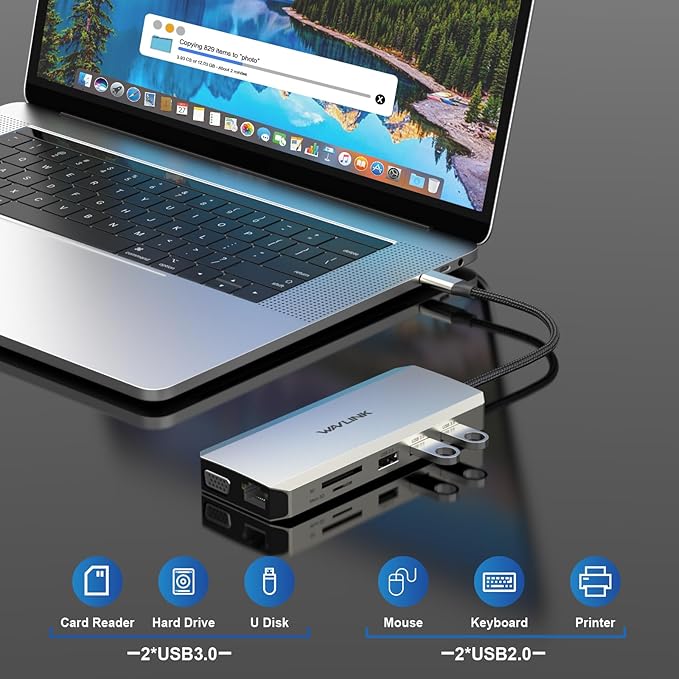 WAVLINK 12 in 1 USB C Docking Station Dual Monitor Triple Display with 2 HDMI, VGA, USB Type C Hub with 100W PD, Ethernet, 5 USB, SD/TF Card Reader, Audio, Work for Windows Laptop-DeskLoop Office