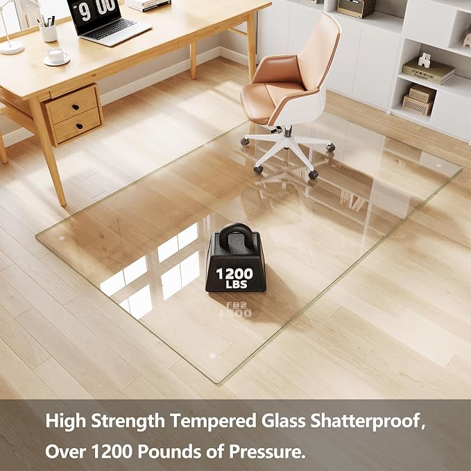 Koonmi Chair Mat for Carpet, Tempered Glass 48"x80" Office Chair Mat, Glass - Image 2