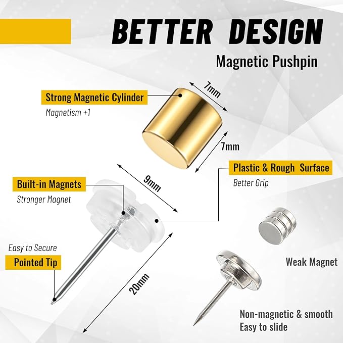 Outus 30 Sets Magnetic Push Pin Magnet Thumb Tack Poster Hanger Thumb Tacks - Image 2