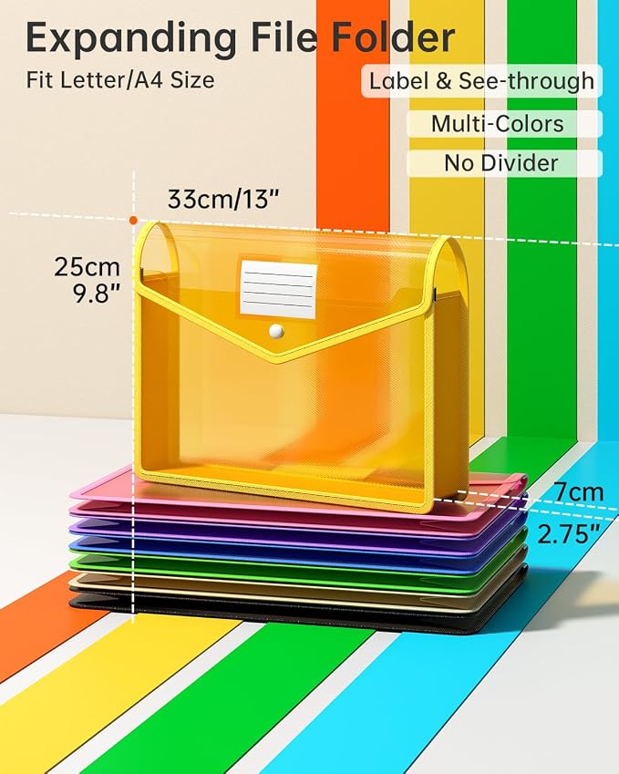 7 Pack Plastic Expanding File Folder, Transparent envelopes - Image 2