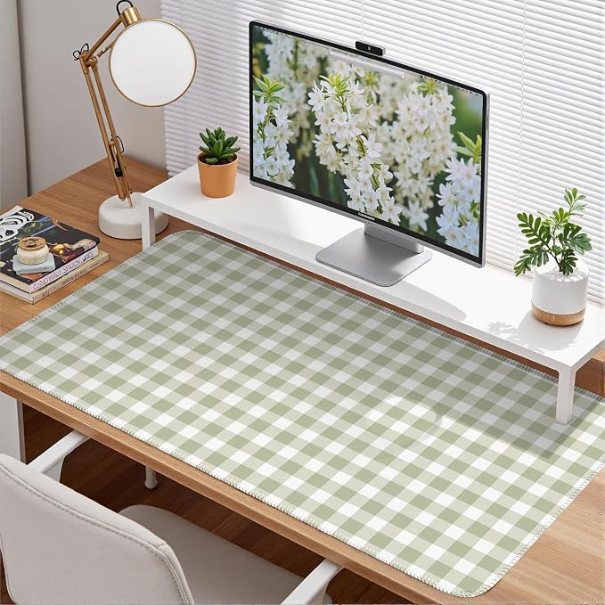 Green Checkered Gingham Desk Mat Pad XXL Large Mouse Pad Anti-Slip Big Mousepad - Image 2