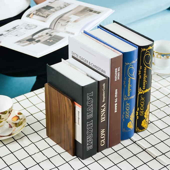 Large Bookend Hold Heavy Books- 7x4x5in 2 Pack Wood Bookends - Image 4