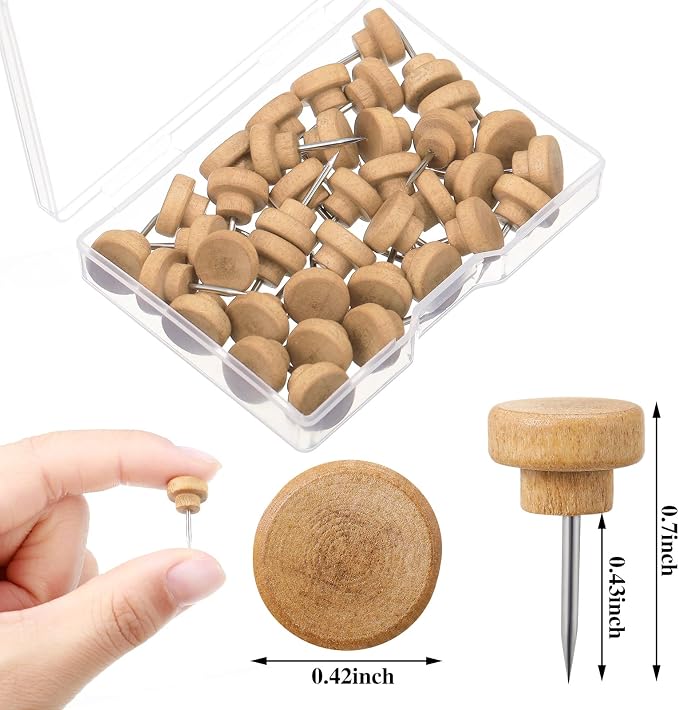 Gueevin 100 Pcs Wooden Push Pins Decorative Wood Thumb Tacks Map Tacks Push Pins - Image 2