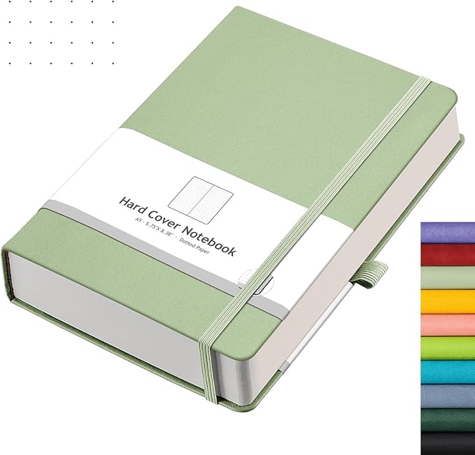 AHGXG Bullet Dotted Journal - 320 Numbered Pages Dot Grid Notebook A5 Thick Journal, 100gsm Thick Dotted Paper, Leather Hardcover,Inner Pocket, 5.75'' × 8.38''-LightGreen-DeskLoop Office