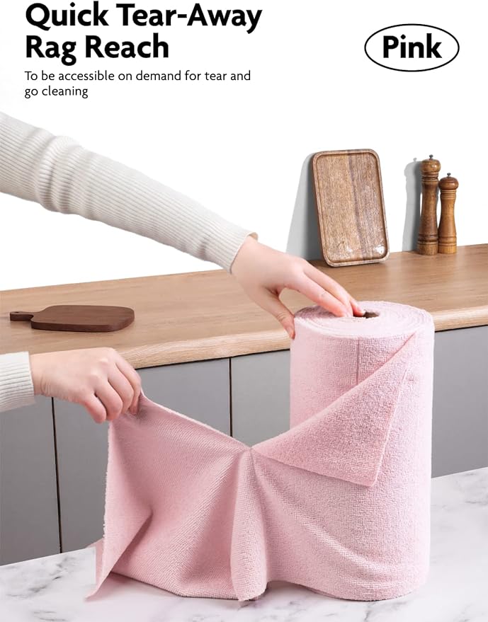 Fantasticlean Microfiber Cleaning Cloth Roll -60 Pack, Tear Away Microfiber Towels, 12" x 12", Reusable, Washable, Scratch Free, Ultra Absorbent Dish Rags for Car, Home, Garage or Shop (Pink & Grey)-DeskLoop Office