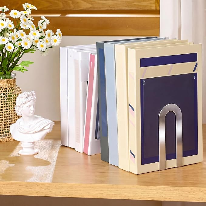Chunful 6 Pcs Sliver Modern Metal Book Ends - Image 5