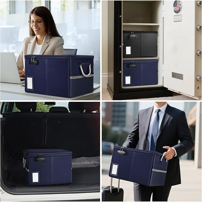 TOMKID 5200°F Fireproof Document Box, Fire Important Document Organizer with Lock, Upgraded Heat Insulated Filing Storage Cabinet Office Organization (5200°F Fireproof Box, Blue)-DeskLoop Office