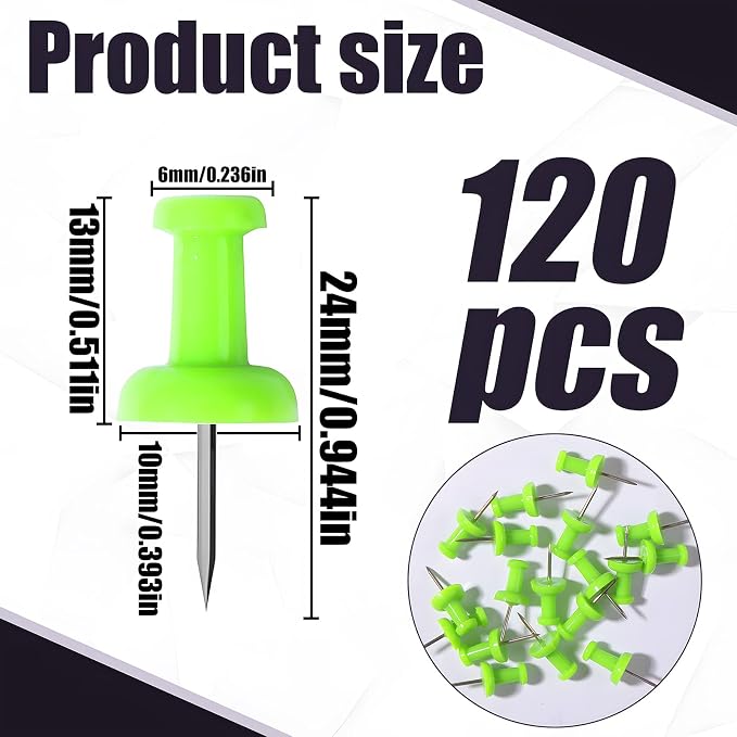 VAPKER Push Pins Tacks 120Pcs Solid Green Thumb Tacks Larger Size Pin Map Tacks - Image 2