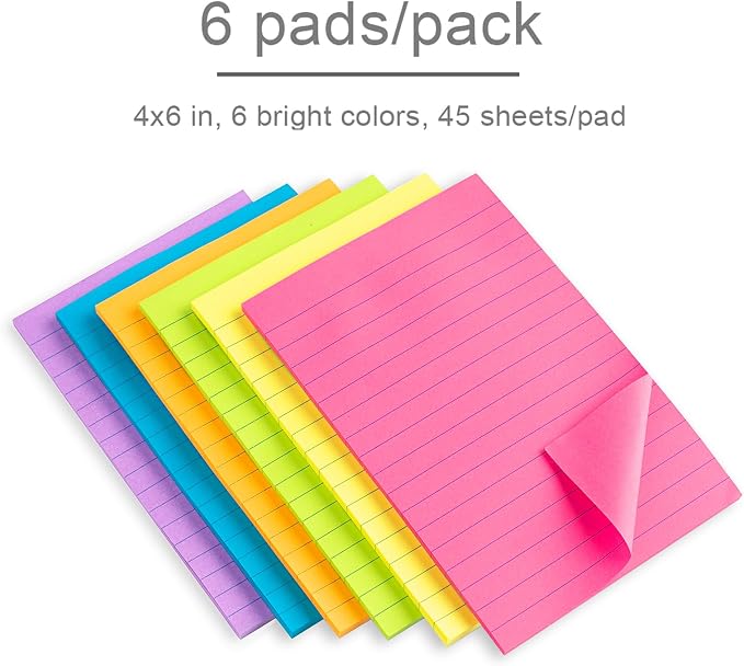 Lined Sticky Notes 4X6 in Bright Ruled Stickies Colorful Super Sticking Power - Image 4