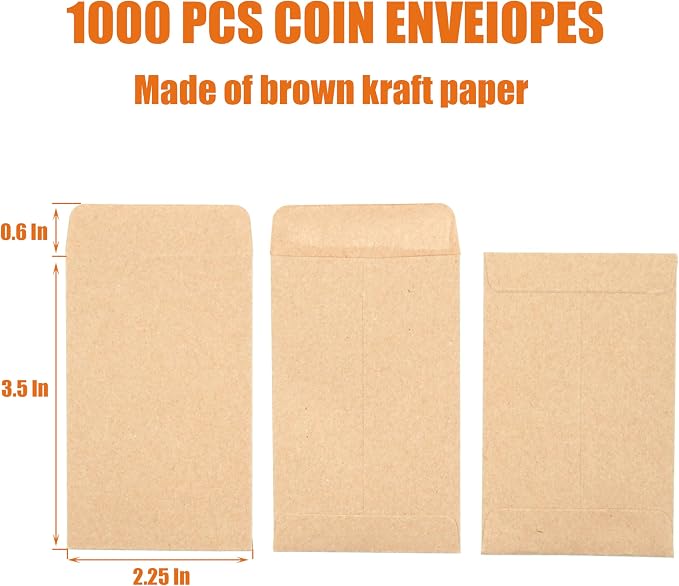 Budgenix #1 1000 Pcs Small Coin Envelopes 2.25" x 3.5" - Image 2