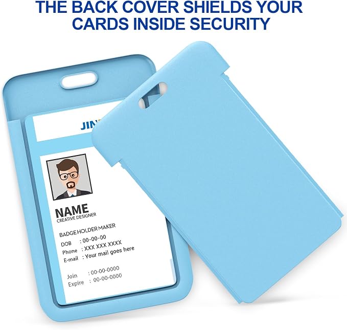 JINEASY ID 2 Pack Light Blue Hard Plastic Name Badge Holder Vertical ID Card - Image 5