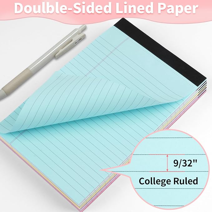 Legal Pads 5" X 8", 6 Pack Colored Note Pads, College Ruled Yellow Lined Paper - Image 3