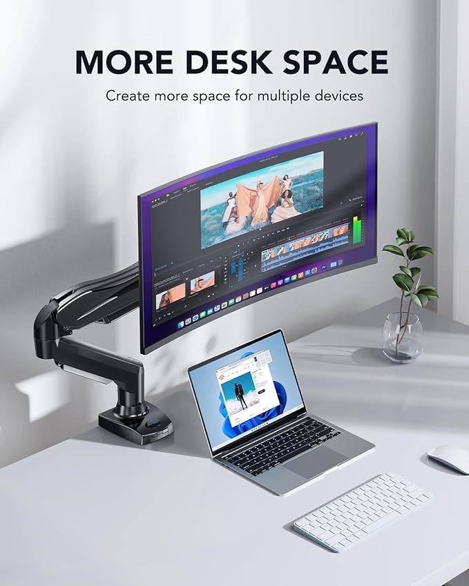 HUANUO Single Monitor Mount, 13 to 32 Inch Gas Monitor Arm, Adjustable Stand, Vesa Mount with Clamp and Grommet Base - Fits 4.4 to 19.8lbs LCD Computer Monitors-DeskLoop Office