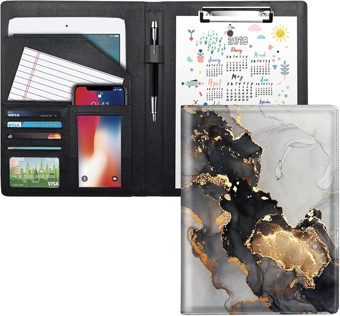 Padfolio Business/Resume Portfolio Folder, Marble Leather Interview Organizer by WAVEYU