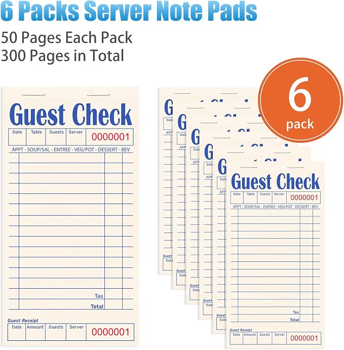 ZPARIK Guest Checks Books for Servers, Server Note Pads, 6 Pack, Natural Color - Image 2