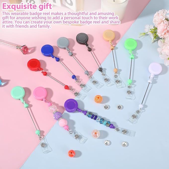 50 Pcs Colorful Beadable Badge Reel, Retractable Clips Holder Beaded Blank Bars - Image 6