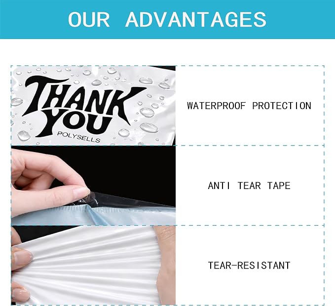 POLYSELLS Thank You Poly Mailers 12x15.5 inches 50 Pcs Waterproof Self-Sealing - Image 3