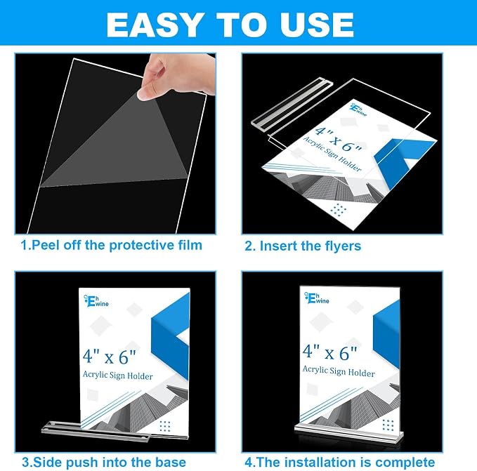 EHWINE 4 Pack Acrylic Sign Holders 4x6 Double-Sided Tabletop Display Stands - Image 5
