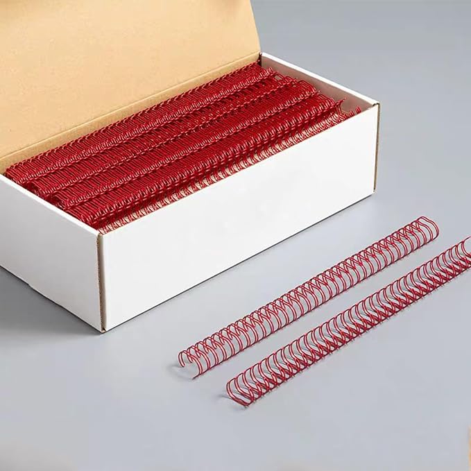 100 Pack Double Loop Wire Binding Spines, 3 to 1 Pitch,1/2 Inch Wire Cinch Book Binding Fit for School Office Notebook Maker, YolieraArt Metal Spiral for Bindings, (100 Sheet Capacity, Red)-DeskLoop Office