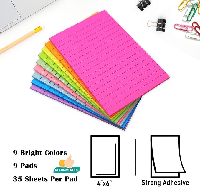 9 Pack Lined Sticky Notes 4x6 in Post Sticky Notes - Image 2