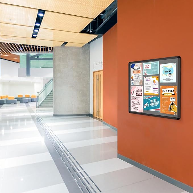 Enclosed Bulletin Board Lockable Display Case Message Board with Locking Door for Indoor, Grey Felt, Black Aluminum Frame, 28 X 26 in-DeskLoop Office