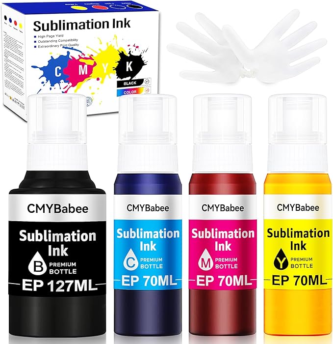 CMYBabee Sublimation Ink Refill Bottles Compatible for Epson Printers ET2800 ET15000 ET8550 ET2400 ET4800 ET2850 ET2803 ET3830 ET3850 ET4850 Heat Press Transfer on Mugs T-Shirts(4 Pack)-DeskLoop Office