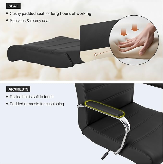 Office Desk Chair,Modern Leather Conference Room Chairs,High Back Ergonomic Home ofiice Chair,Adjustable Height Swivel Executive Computer Chair with Padded Seat and Armrest-DeskLoop Office