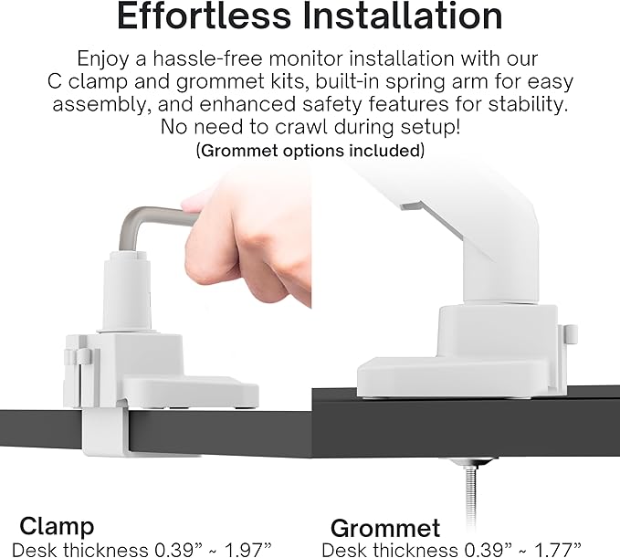 Pixio PS1S Wave White Single Monitor Arm Stand Desk Mount - Fits up to 32 inches Monitors and up to 19.8lbs. VESA Compatibility and Integrated Cable Management-DeskLoop Office