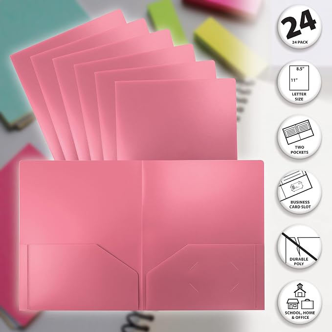 Better Office Products Heavyweight Plastic 2 Pocket Portfolio Folder, Letter - Image 3
