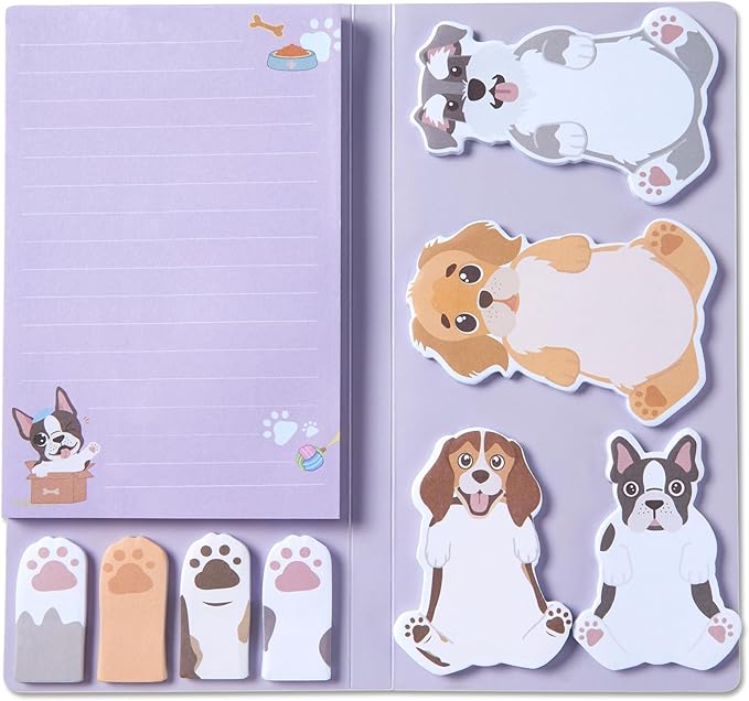 Hommie Cute Sticky Notes, Dog Sticky Notes Set Planner Dividers Self-Stick Notes Pads Animal Divider Tabs Bundle Writing Memo for Dog Lovers Home Office School Supplies-DeskLoop Office