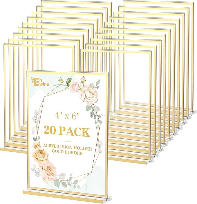 EHWINE Acrylic Sign Holder 4 x 6, 20 Pack Double-Sided Stand up Table Top Sign by EHWINE