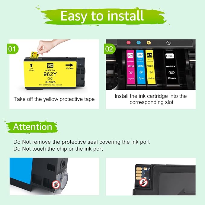 Upgraded 962XL Ink Cartridges Combo Pack Replacement for HP 962XL 962 XL High Yield Black & Color Ink Cartridge Set Work for HP OfficeJet Pro 9010, 9020 Series Printer (1BK/1C/1M/1Y, 4 Pack)-DeskLoop Office