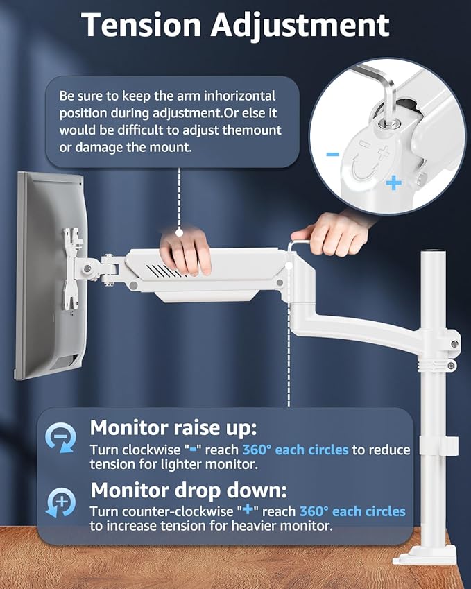 Single Monitor Arm Holds 4.4-22lbs, Monitor Stand for Desk, Height Adjustable Monitors Mount for 32 27 24 22inch, Full-Motion Monitors Desk Mount with C-Clamp＆Grommet Base, Freelift White-DeskLoop Office