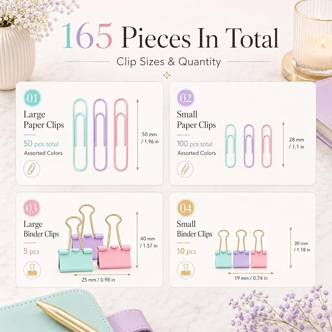 Pastel Paper Clips Binder Clips Set - Image 2