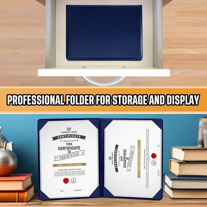 Tenare 3 Pcs Blue Leather Certificate Holder 8.5 x 11 PU Phd Bachelor Master - Image 6