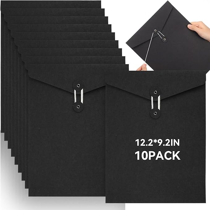 Feifeiya 10 Pack Kraft String Envelope File Folder Brown A4 Letter Size Black by Feifeiya