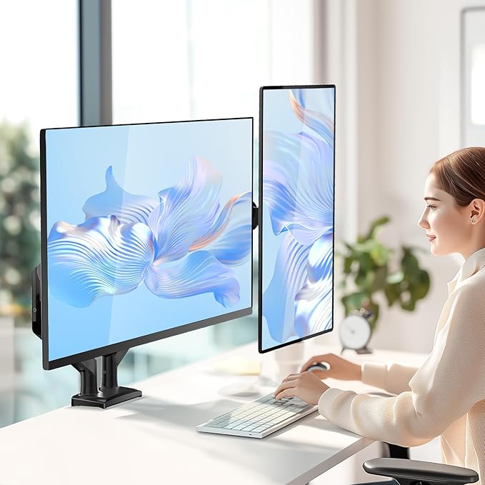 WALI Dual Monitor Stand for 17-32 inch Computer Screens, Dual Monitor Arms for 2 Monitors Holds up to 22 lbs, Height Adjustable Gas Spring Dual Monitors Mount, VESA 75x75/100x100mm (GSMP002N), Black-DeskLoop Office