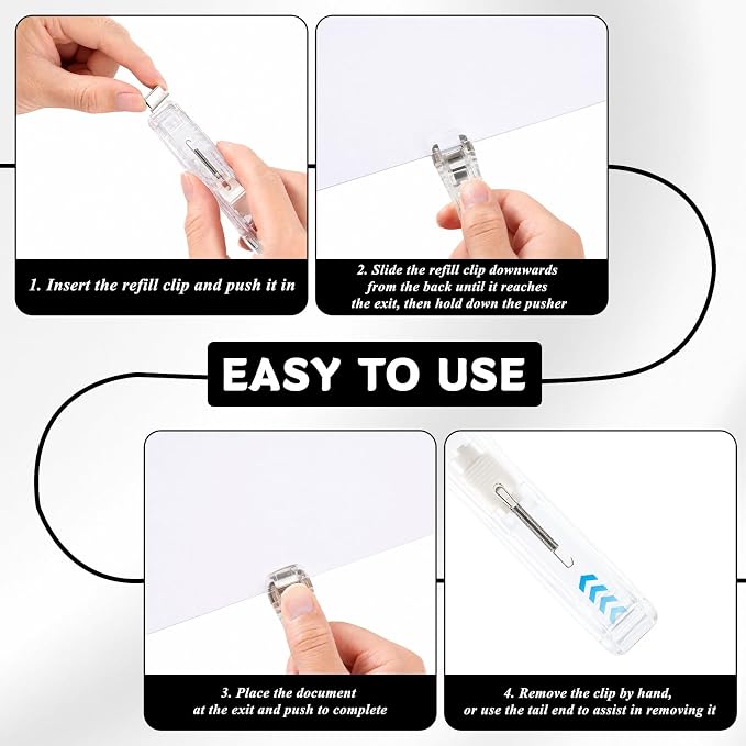 51 Pcs Portable Binder Clip Stapler Kit, Includes 50 Reusable Silver Clips - Image 4