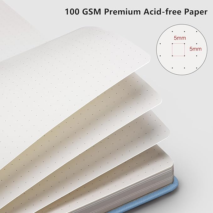 RETTACY Bullet Dotted Journal Notebook, 192 Pages, A5 Medium Size (5.7'' x 8.3''), Leather Hardcover, 100 GSM Thick Paper, for Bullet Journaling, Planning, Tracking (Light Blue)-DeskLoop Office