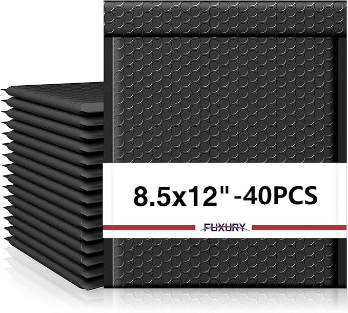 Fuxury Black Bubble Mailers 8.5x12" 40 Pack Padded Envelopes #2 Opaque Bubble by Fuxury