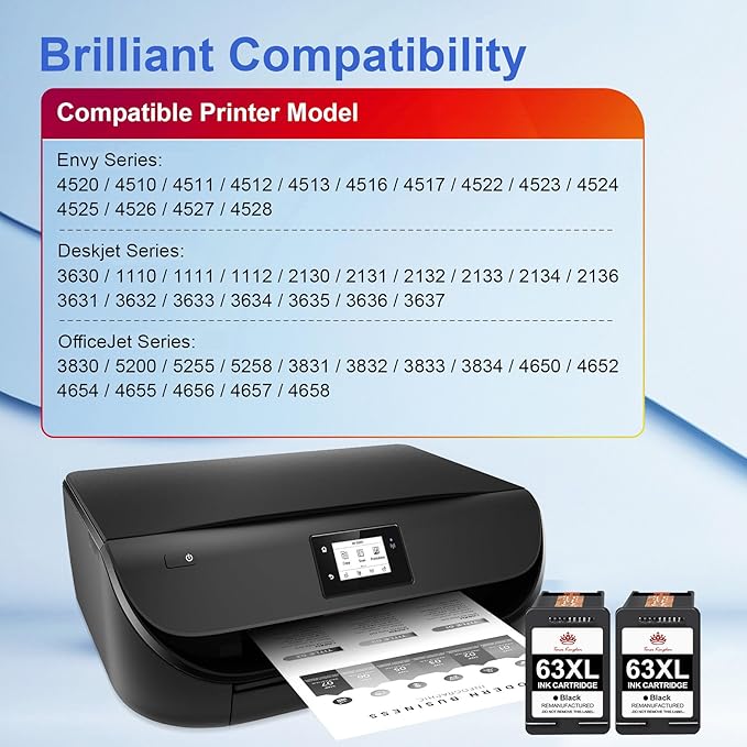 Toner Kingdom 63XL Ink Cartridge Remanufactured for HP Ink 63 XL Black Ink Cartridge High Yield Works with OfficeJet 3830 4630 4650 4655 5252 5255 5258 Envy 4520 4512 DeskJet 1112 2130(2 Black)-DeskLoop Office