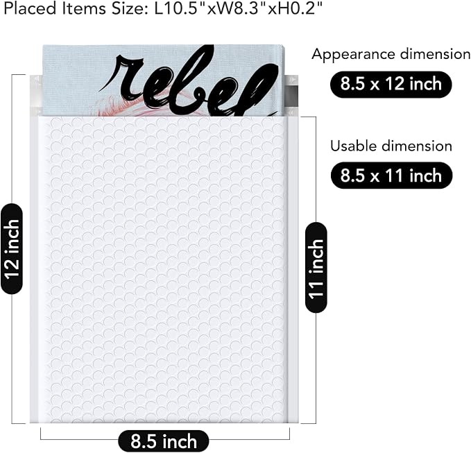 Fuxury Bubble Mailers 8.5x12” White Padded Envelopes 40 Pack Usable Size - Image 2