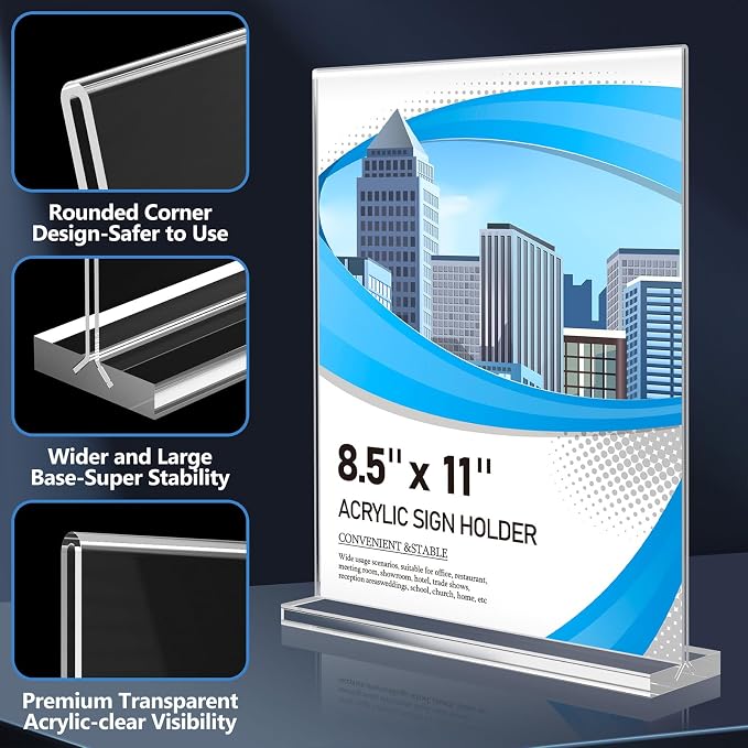 Eocnrhe Acrylic Sign Holder 8.5 x 11 6 Pack, Double-Sided Clear Sign Holder - Image 6