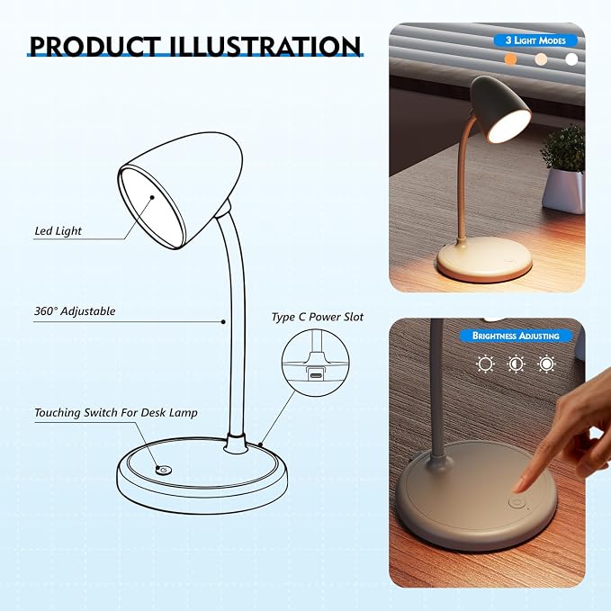 LED Desk Lamp for Home Office, 3 Light Colors, Table Lamp, Dimmable Reading - Image 7