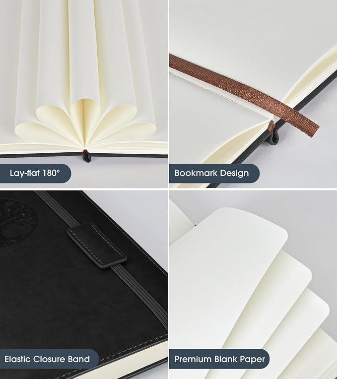 Biuwory A5 Hardcover Blank Journal Notebook, Leather Sketchbook - Image 4