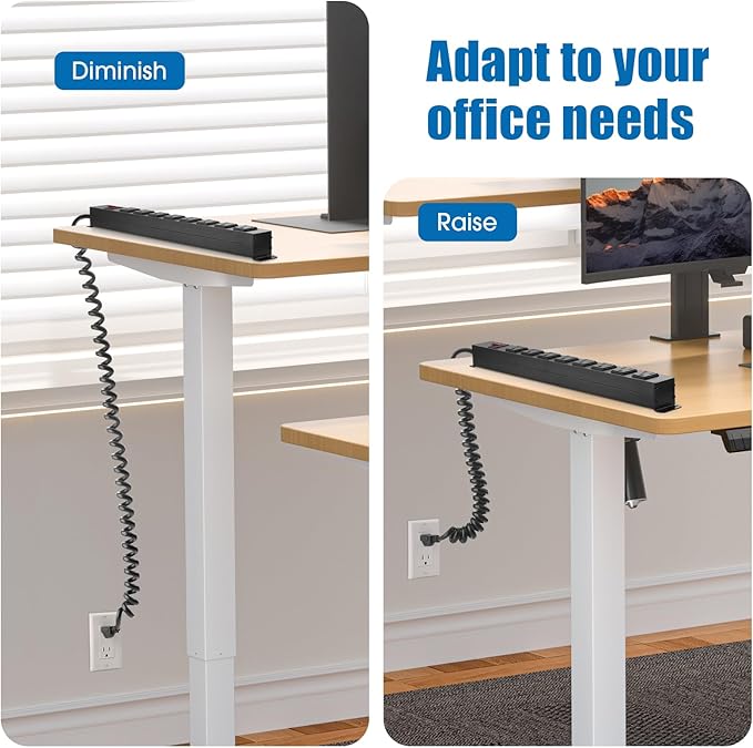 HHSOET 8 Outlet Metal Wall Mount Power Strip, Mountable Outlet with Switch, Heavy Duty Wide Spaced Surge Protector, 10 FT SJT 14AWG Black Spring Cord.-DeskLoop Office