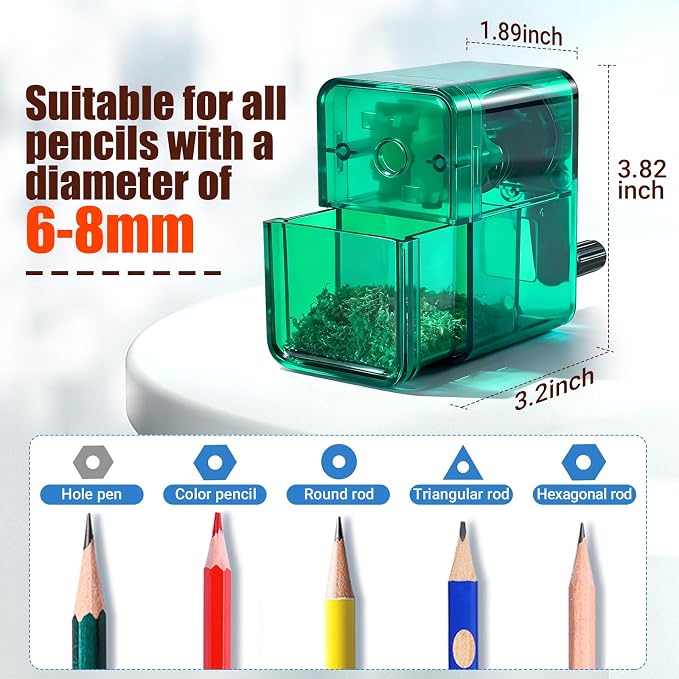 Manual Pencil Sharpener, Labor-Saving Hand Crank Automatic Pen Entry, - Image 2