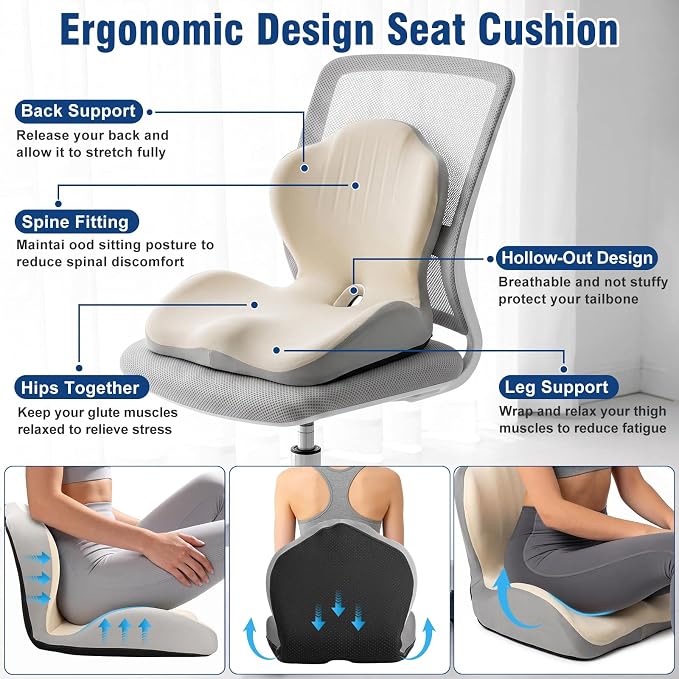 Car Seat Cushion with Lumbar Support Pillow, Memory Foam Office Chair Cushion - Image 4